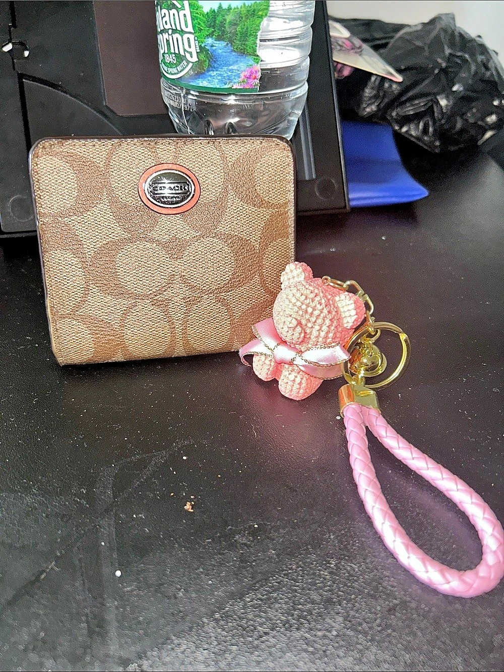 Coach Snap Wallet in Signature Canvas with Stripes Brown & Pink